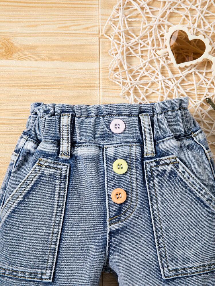 Baby Girl Light Washed Blue Ruffle Waist Cute & Versatile Denim Shorts