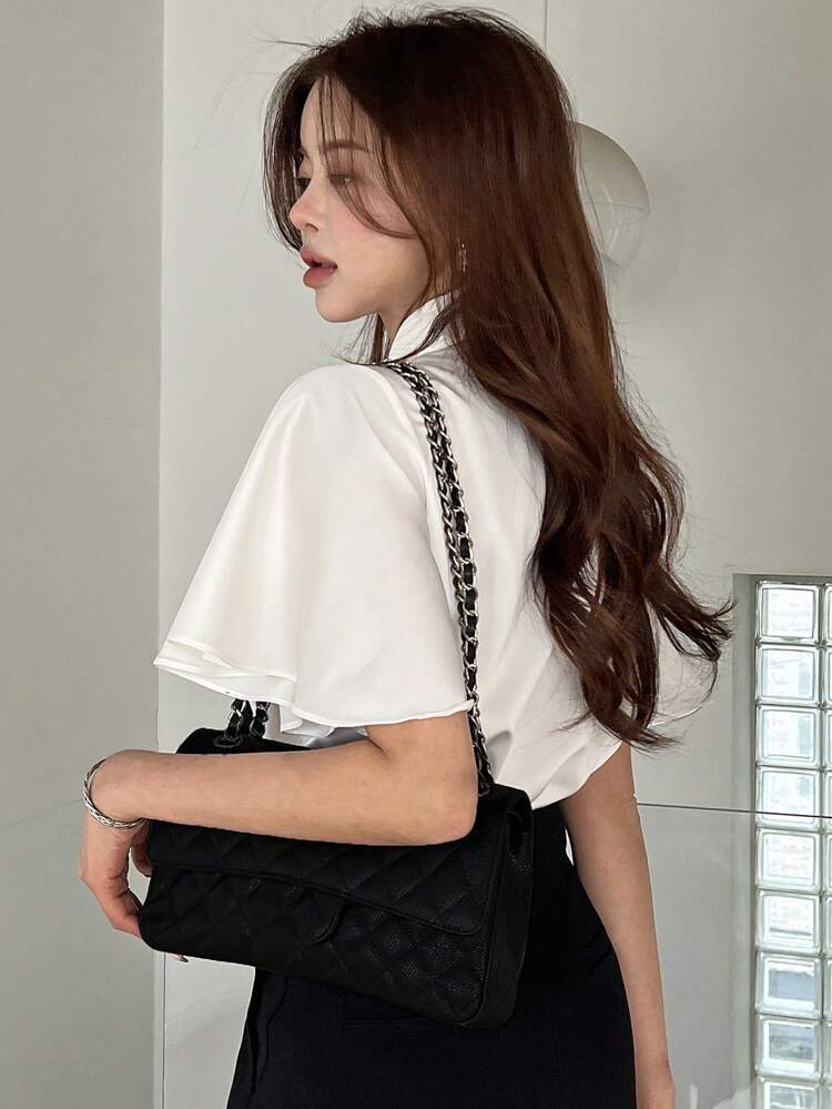 Women Solid Color Bow Tie Neck Chiffon Blouse Summer Work Women Clothes,Business Casual Women
