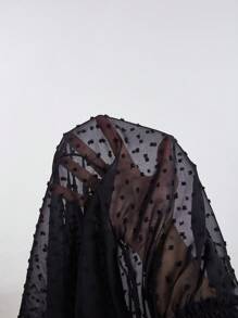 SHEIN Swim Summer Beach Ruffle Trim Tie Front Kimono - Black - View 7