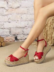 Fashionable Women Beach Sandals, Beaded Ankle Strap Wedge Heel Sandals - Red - View 6