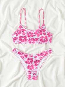 SHEIN Swim Women's Floral Print Halter Sexy Bikini Set For Vacation, Random Print,Summer Beach