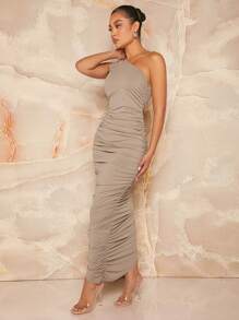 SHEIN Unity One Shoulder Ruched Bodycon Dress For Summer - Multicolor - View 4