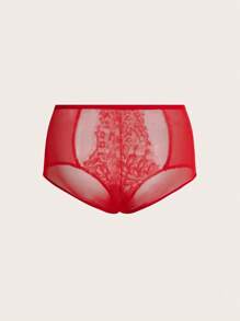 SHEIN Women's Solid Color Simple Lace Trimmed Triangle Panties For Everyday Wear - Red - View 2