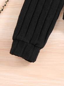 SHEIN Conjunto de duas peças de blusa e calça assimétricas com capuz e nervuras de malha para meninas pré-adolescentes