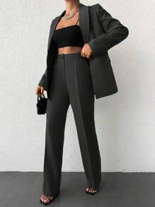 EURMUSE Solid Color Lapel Collar Suit Set