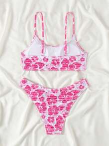SHEIN Swim Women's Floral Print Halter Sexy Bikini Set For Vacation, Random Print,Summer Beach