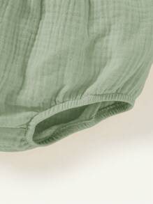 Cozy Pixies Baby Girl Floral Knitted Patchwork Sleeveless Overalls Dress With Bloomer Set - Cadet Blue - View 5