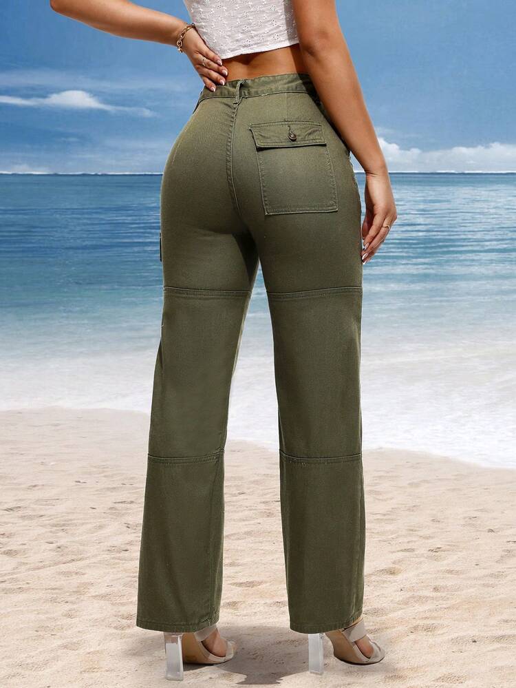 Women's Straight Leg Denim Jeans With Pockets, Casual Workwear