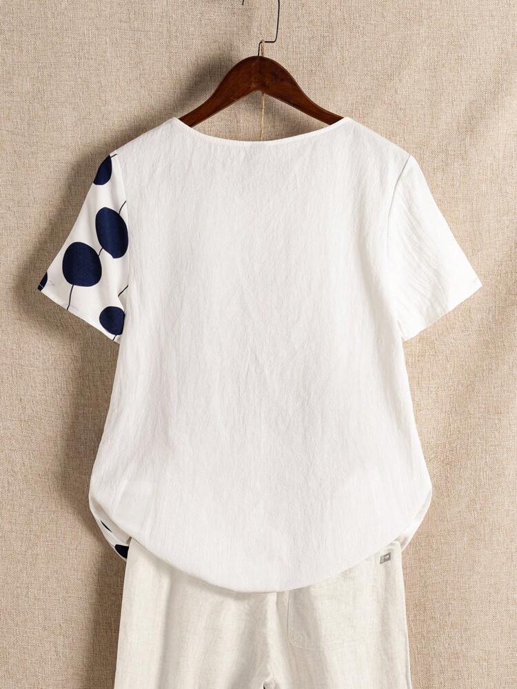 Women's Solid Color Buttoned Front Short Sleeve Casual Top, Daily Wear