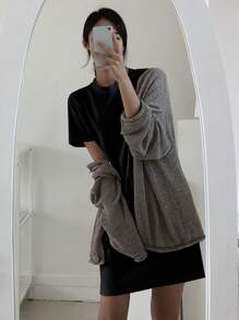 DAZY 女士宽松T恤款式短款连衣裙，纯色夏季太阳裙，休闲女士连衣裙 - 黑色 - 查看 5