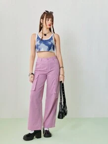 SHEINNeu Women's Summer Tie-Bye Contrast Trim Loose Simple Crop Tank Top - Blue - View 7