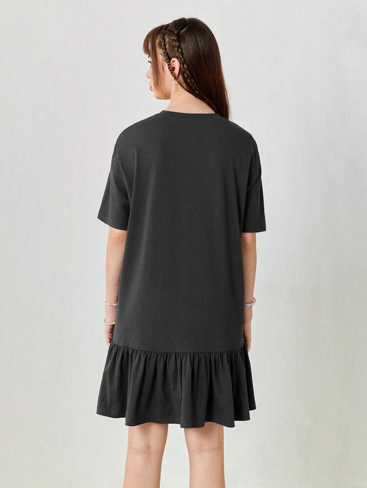 Women's Summer Cartoon Print Pattern Casual T-Shirt Short Black Dress