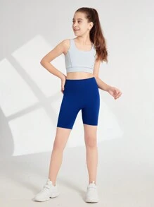 SHEIN Tween Girl Athletic Yoga Shorts Navy Blue - Navy Blue - View 1