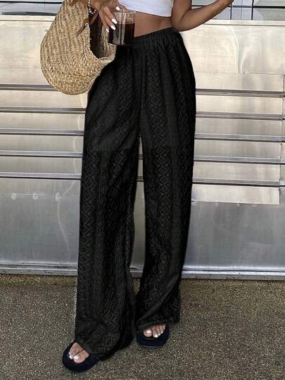 Strévra 女士纯色松紧腰休闲度假风长裤夏季教师裤