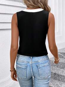 SHEIN Clasi Women Black & White Contrast Color Metal Button Sleeveless Vest
