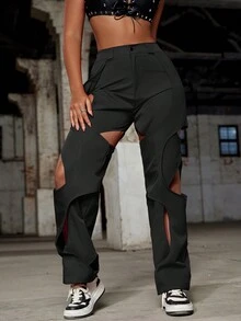 Pantalones cargo de dos tonos con recortes de estilo rave - Negro - Ver 5