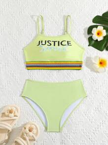 Tween Girl Simple Printed Swimming Suit Set