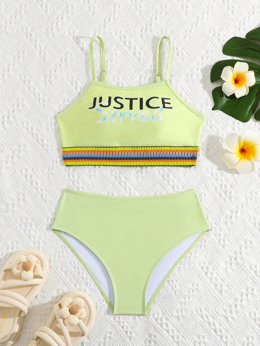 Tween Girl Simple Printed Swimming Suit Set