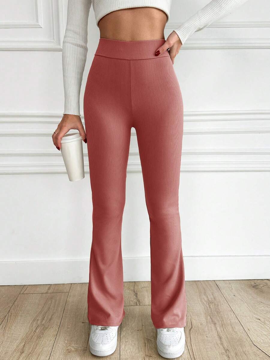 EURMUSE Women's Solid Color Bell-Bottom Pants - Dusty Pink - View 1