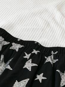 Soleia Pantalon large à taille élastique avec broderie de séquins noirs en étoile, style bohème pour femmes en vacances - Noir - Voir 5