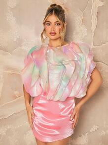 Hauture Women's Tie-Dye Layered Ruffle Collar Fashion Shirt, Suitable For Party & Gathering - Multicolor - View 3