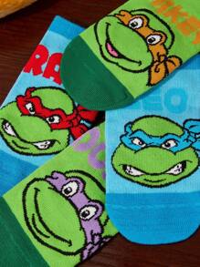 TEENAGE MUTANT NINJA TURTLES | SHEIN 2對柔軟吸汗卡通棉質兒童短襪，適合學校穿著 - 彩色 - 查看 5