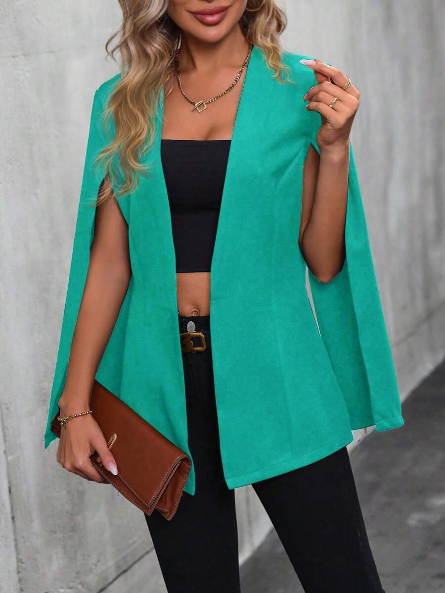 SHEIN Clasi Ladies' Plain Basic Daily Suit Jacket - Green - View 1