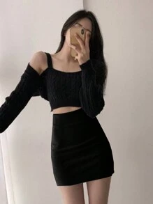 DAZY 女士纯色修身优雅及膝裙夏季铅笔裙