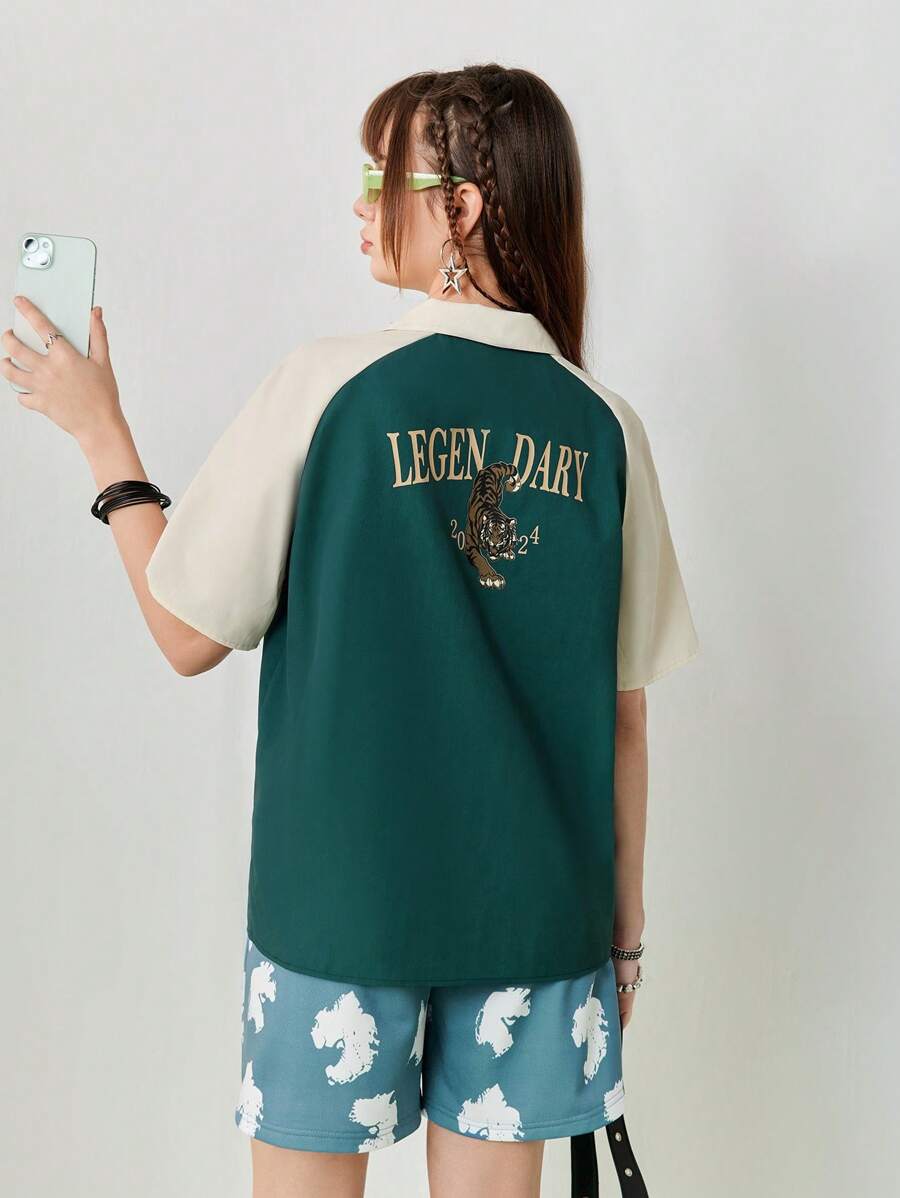 SHEINNeu Women's Color Block Simple Short Sleeve Shirt For Daily Wear - Multicolor - View 1