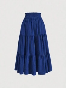 Mulvari 大尺碼女士簡約純色日常裙 - 寶藍色 - 查看 2