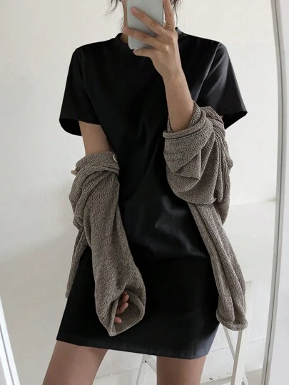 DAZY 女士宽松T恤款式短款连衣裙，纯色夏季太阳裙，休闲女士连衣裙