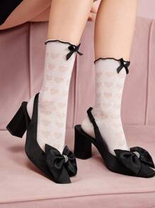 CUCCOO CHICEST Zapatos de tacón grueso elegantes y nuevos con nudo de mariposa y adornos de pedrería para mujeres, tacón de graduación, tacones de baile para la de verano de vacaciones - Negro - Ver 3