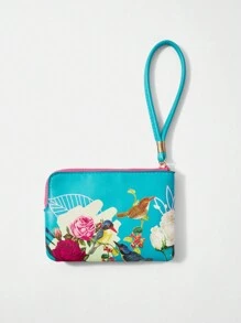 Frida Kahlo X SHEIN Monedero con cremallera con estampado de caracteres y flores, regalo