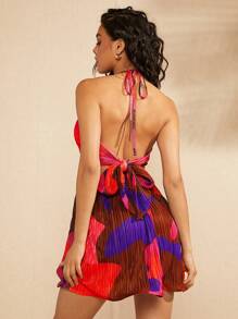 Hauture Abstract Plisse Tie Backless Dress - Multicolor - View 2