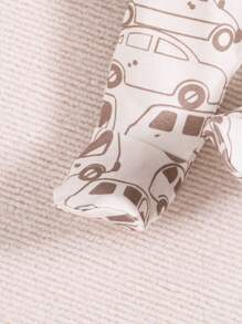 SHEIN Baby Boy Fun Car Airplane Pattern Long Sleeves Footies Knit Comfortable Jumpsuit Two-Piece With Front Zipper Opening - Blue - View 4