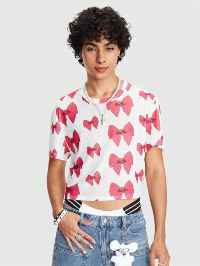 ROMWE Avant Camiseta casual de verano de manga corta con cuello redondo y estampado de corbata de lazo para hombre
