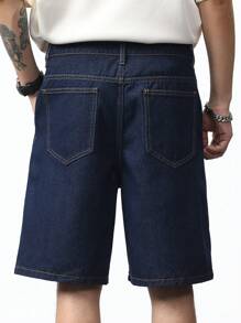 Manfinity Hypemode Quần short denim Bermuda dáng rộng có túi cho nam, thường ngày - Rửa trung bình - Xem 3