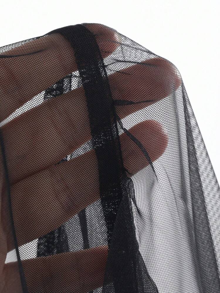 Women's Summer Solid Color Sheer Long Mesh Ruffle Hem Cami Dress Sundress Maxi Dress