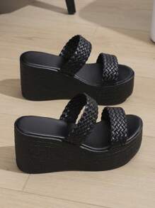 Women's High Waterproof Retro  Rope Fisherman Platform Wedge Sandals - Black - View 3
