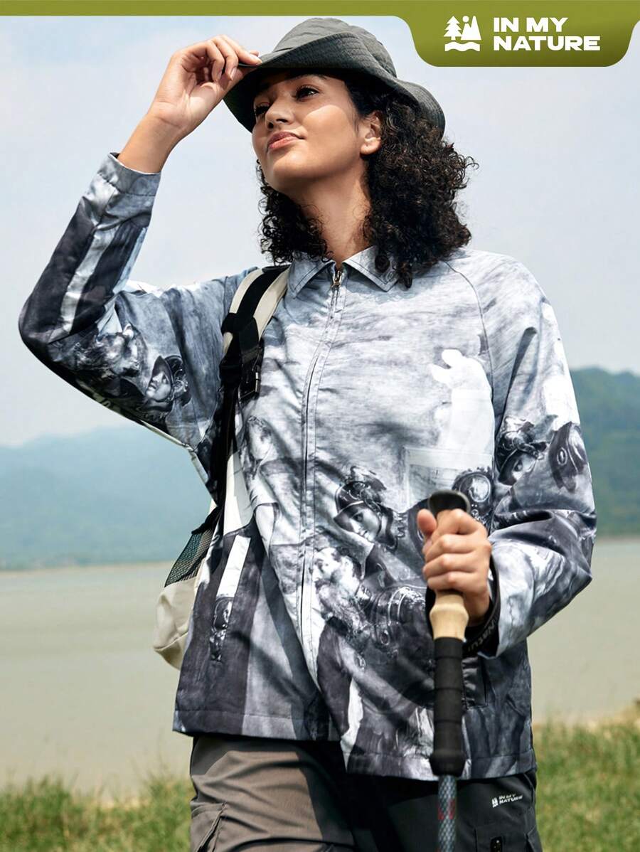 In My Nature Women Fashionable Character Print Long Sleeve Zipper Outdoor Shirt - Multicolor - View 1