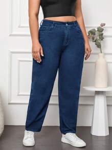 Của phụ nữ Kích thước lớn Quần jean Tapered - Rửa tối - Xem 1