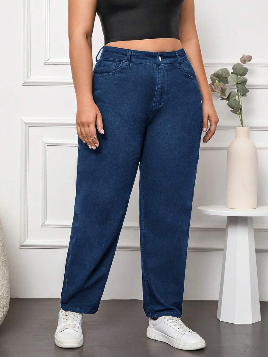 Của phụ nữ Kích thước lớn Quần jean Tapered - Rửa tối - Xem 1