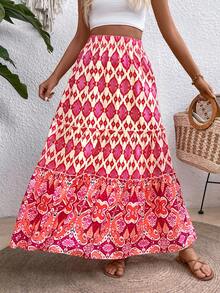 SHEIN Unity Women's Colorful Printed Simple Daily Skirt Maxi Women Outfit - Multicolor - View 8