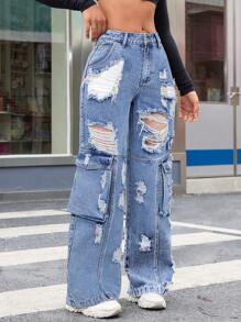 SHEIN ICON Vaqueros de pierna ancha rasgados y holgados para uso informal