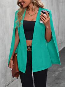 SHEIN Clasi Ladies' Plain Basic Daily Suit Jacket - Green - View 3