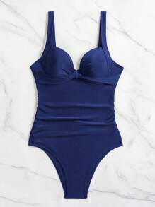 SHEIN Swim Mujeres elegante traje de baño de una pieza de unicolor con copas acolchadas con realce