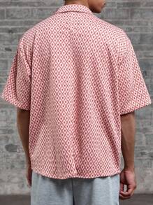 Manfinity Chillmode Camisa casual para hombre con estampado de manga corta y cierre de botón sencillo, ideal para primavera/verano