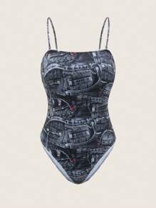 SHEIN Swim Women One-Piece Printed Swimsuit (Random Pattern) Summer