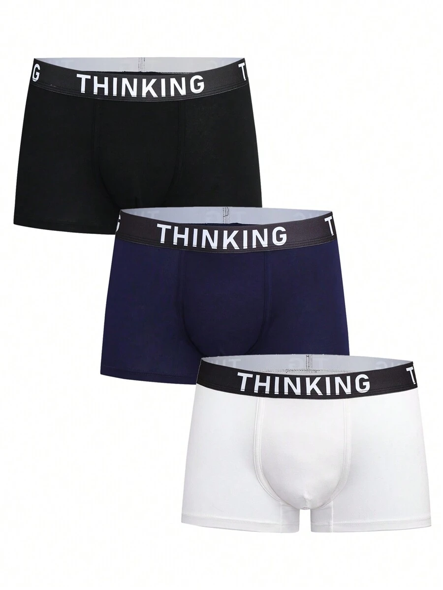 Men's 3pcs/Set Letter Weave Belt Right-Angled Trousers - Multicolor - View 1