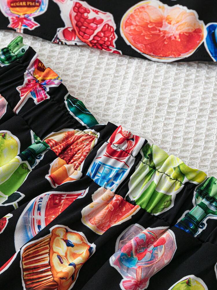 WYWH Women's Fun Print Black Vacation Tank Top And Shorts Set, Sleeveless Backless Tank Top, Casual Outfits